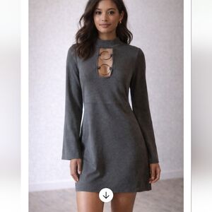Ethereal Retro Gray Mini Dress w/ Ring Cutout Detail | Size Medium
